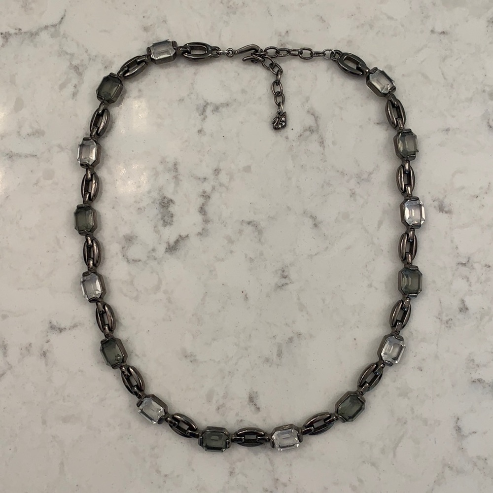 Swarovski Necklace, Clear and Grey Gems, Gunmetal necklace, Link